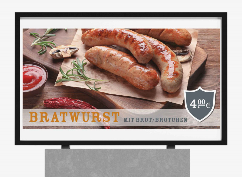 Bratwurstmotiv mit Text und Preis